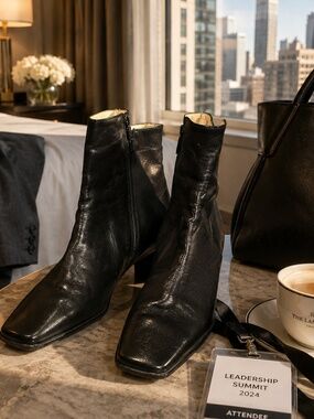 Vintage Italian Leather Ankle Boots 35 Black Zip Booties Made in Italy Minimalis